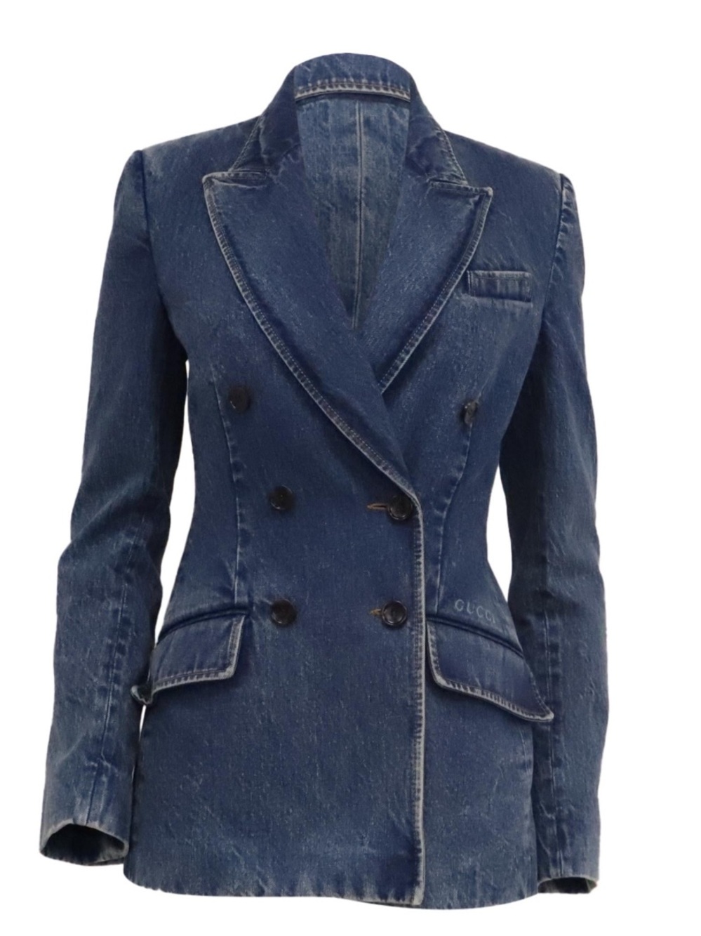 Gucci 2024 Blue Denim Blazer Jacket Style 782142 Luxury Designer Made in Italy